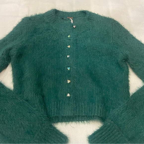 New! Free People Green Celeste Fuzzy Cardigan Size XS 2475 - Picture 6 of 14